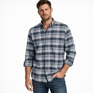 Lands' End Size XL Tall Sail Rigger Oxford Plaid Button Up Shirt Long Sleeve